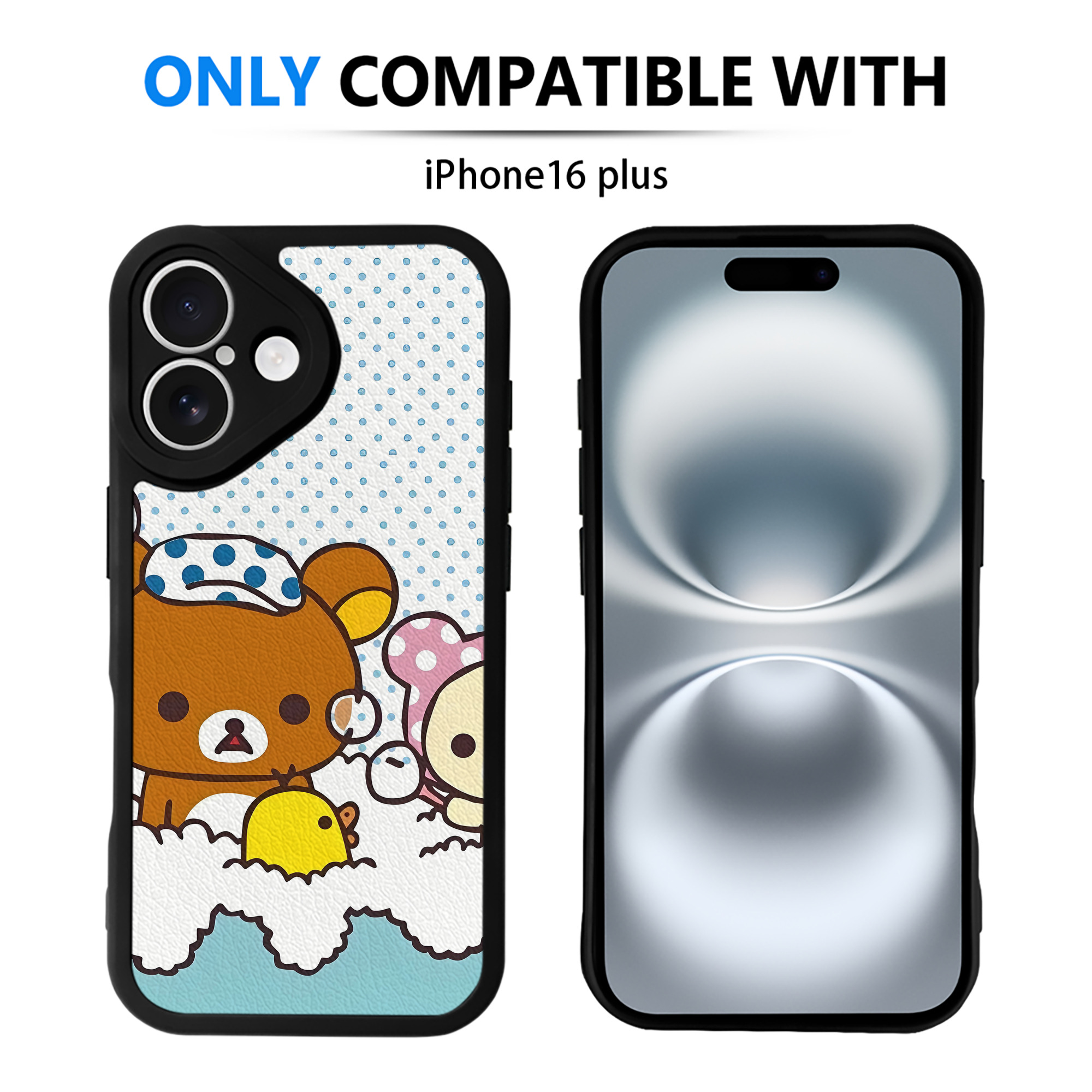 （画像用） リラックマ リラックマ キイロイトリ Rilakkuma Korilakkuma Kiiroitori 【iPhone 16シリーズ対応】シリコンスマホケース（レザー調） 材質：シリコン